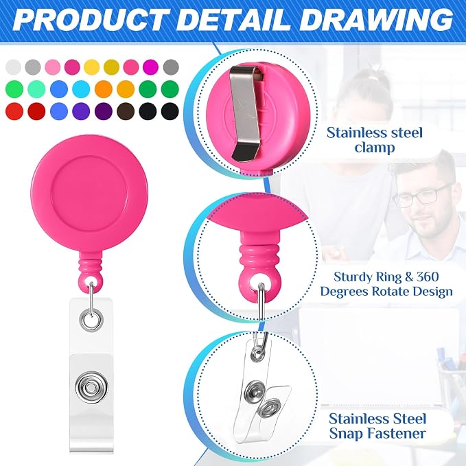 Harloon 150 Pcs Retractable Badge Reel Teacher Clips Holder Mixed Solid Color - Image 3