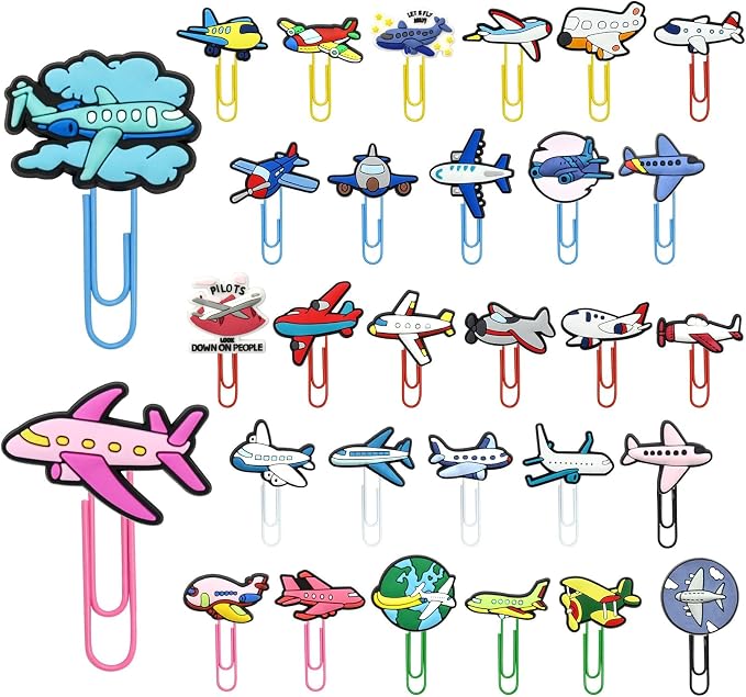 30 PCS Airplane Paper Clips Metal Paperclip Large Size Paper Clip Cute Bookmark by Pabucle
