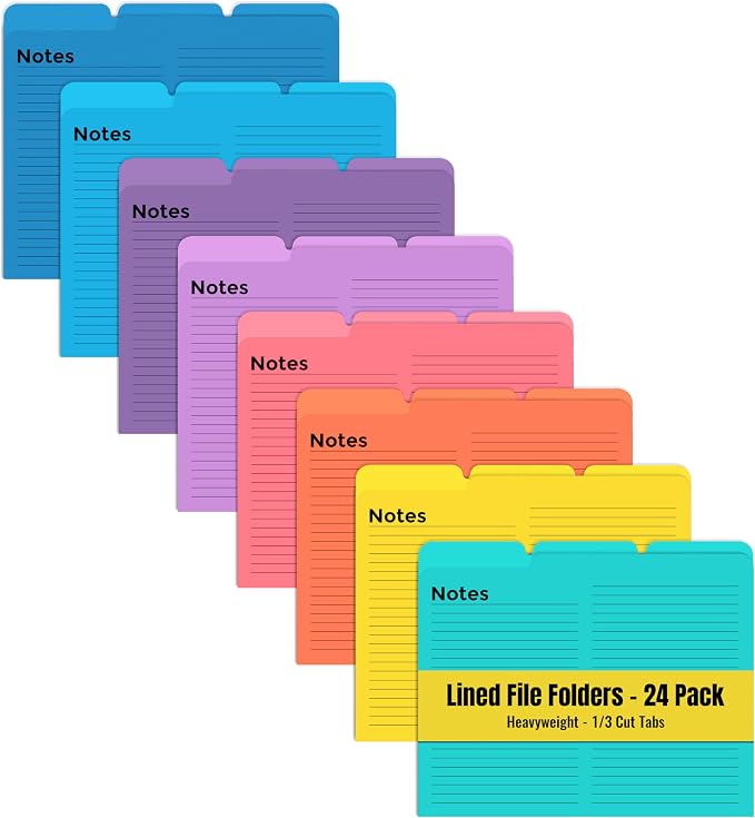 Better Office Products Lined File Folders, 24 Pack, Notes Tabbed File Folders by BetterOfficeProducts