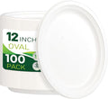 100PCS 100% Compostable White Oval Paper Plates, Heavy Duty Disposable Plates by Birchio
