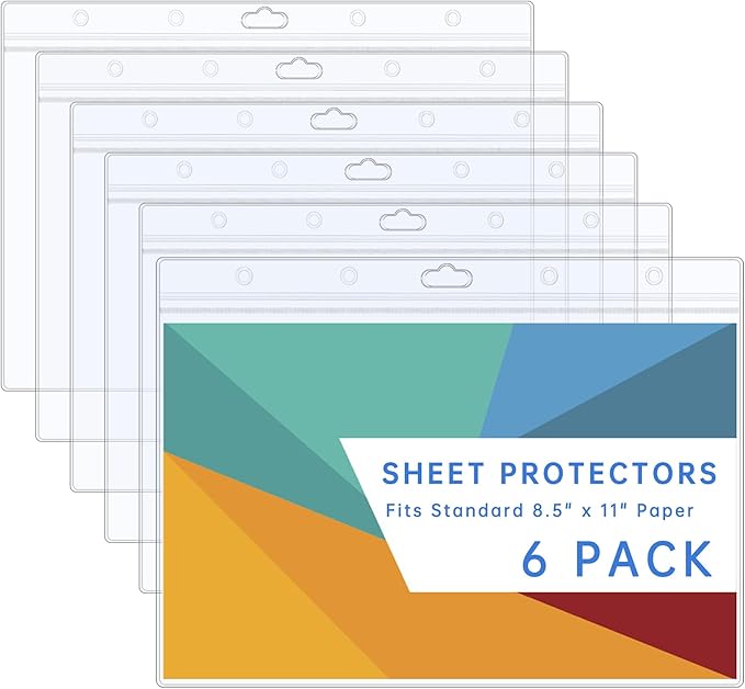 AKONEGE 6PCS Hard Sheet Protectors 8.5x11 Waterproof Resealable Zip Paper Page by AKONEGE