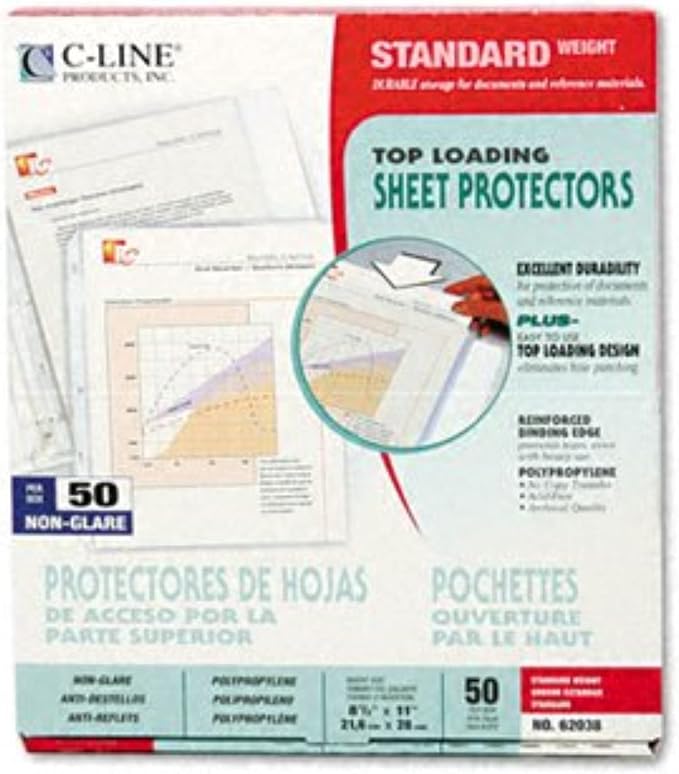 C-Line Top Loading Standard Weight Poly Sheet Protectors, 8.5 x 11 Inches by C-Line