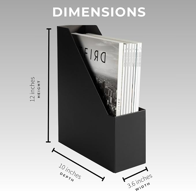 BLU MONACO | Cardboard Magazine File Holder Set of 6 Black | Vertical Magazine - Image 9