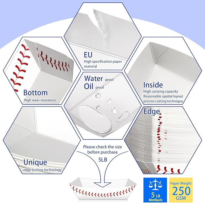 50 Pack 5Lb Extra Large Paper Food Boat Trays, Baseball Birthday Decorations - Image 4