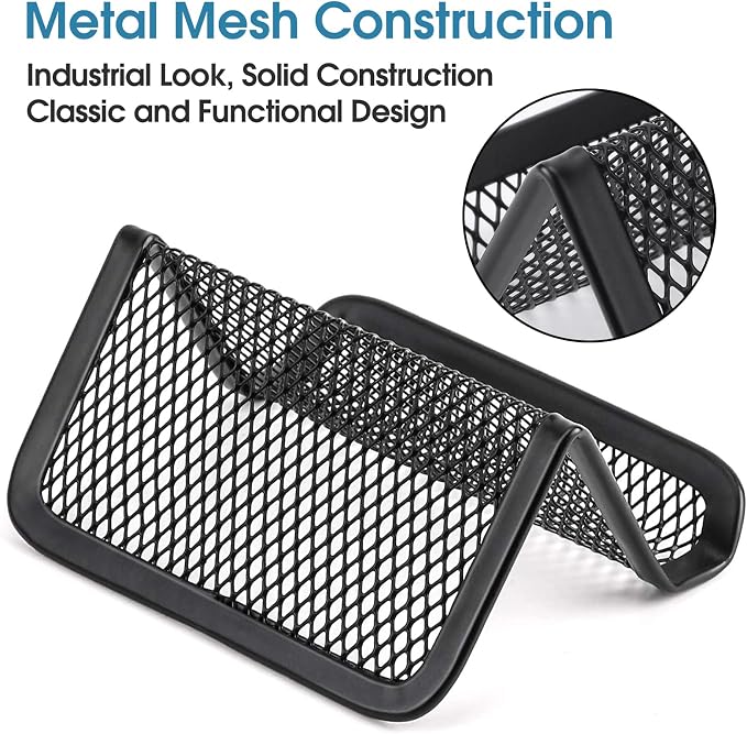 MaxGear Mesh Business Card Holder 6 Pack | Black Metal Mesh Business Card Stand - Image 5