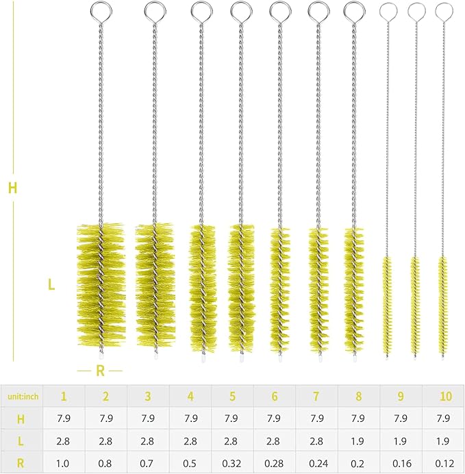 CiaraQ Bottle Cleaning Brushes, 8 Inch Nylon Tube Brush Set | Yellow Cleaner - Image 3