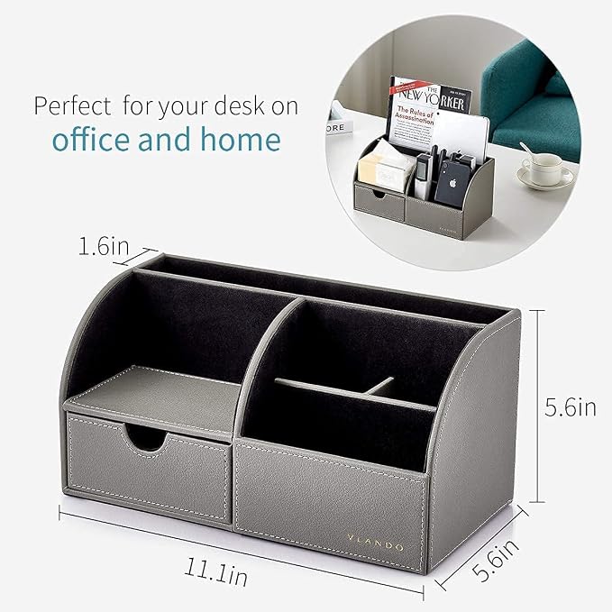 VLANDO Office Desk Organizer Leather Desktop Organizer Caddy - Image 4