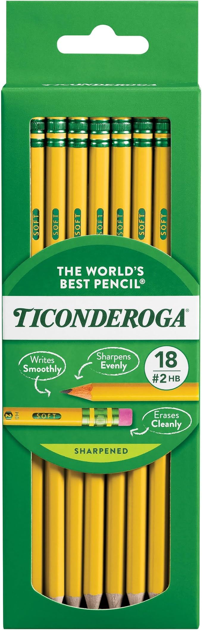 Ticonderoga Wood-Cased Pencils, Pre-Sharpened, 2 HB Soft, 6 Boxes of 18 Count by Ticonderoga