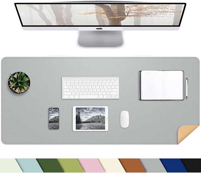 AFIING Cork Desk Mat, 35.4" x 17", Light Grey, Desk pad Protector | Dual-Sided by AFIING