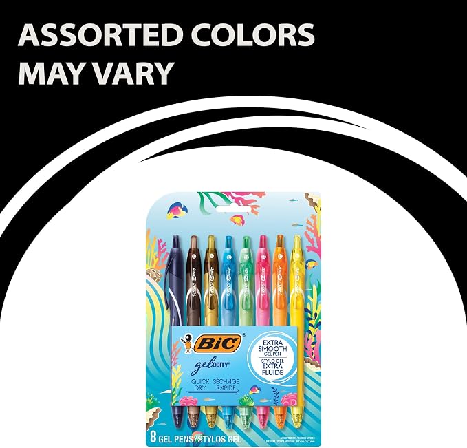 BIC Gelocity Quick Dry Ocean Themed Gel Pens, Medium Point, 8-Count -Pen Set - Image 2