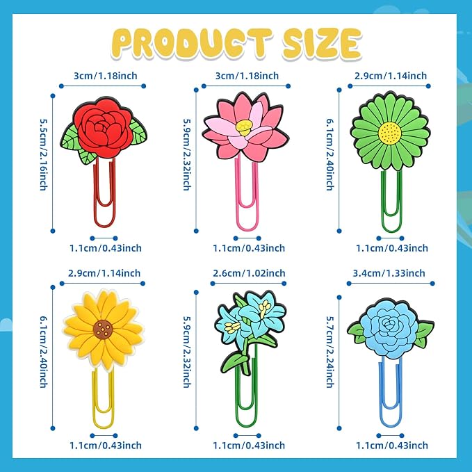 30 PCS Flower Paper Clips Metal Paperclip Large Size Paper Clip Cute Bookmark - Image 4