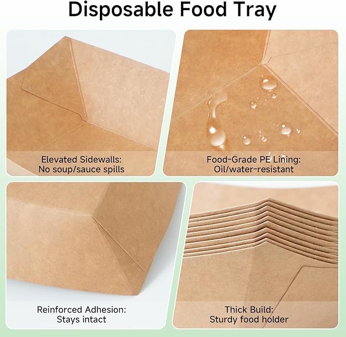 Disposable Kraft Paper Food Trays 4lb 200 Count, Oil Leak Proof Paper Food - Image 4