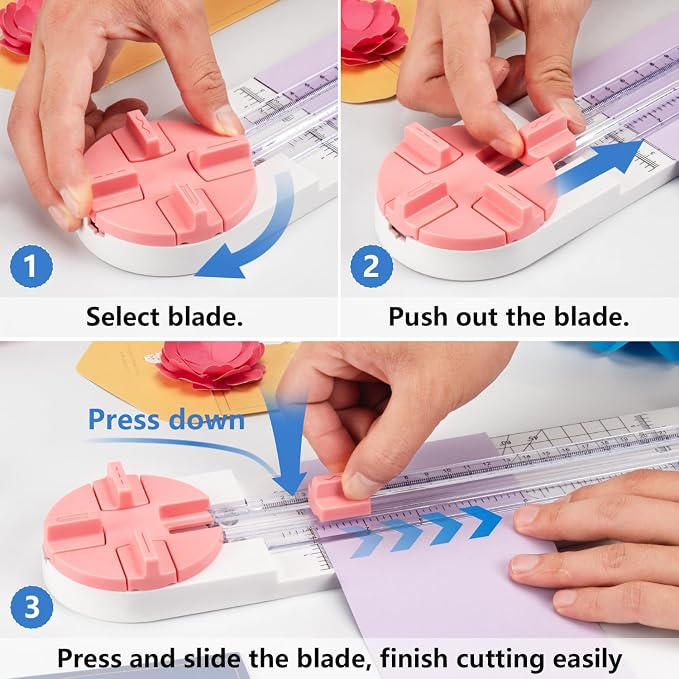 Ecraft Pink Paper Cutter 4-in-1 Paper Trimmer Multi-Function Scrapbooking Tool - Image 5