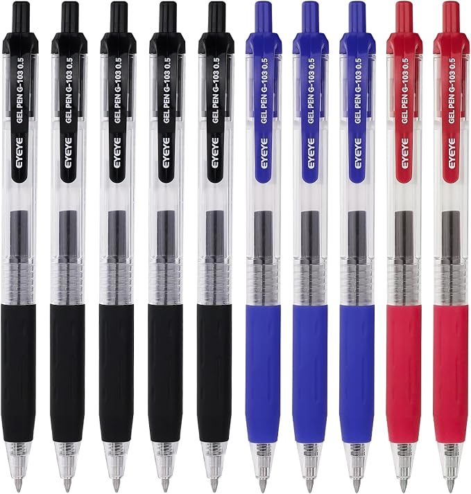 EYEYE G-103 0.5mm Gel Pens, 5 Black 3 Blue 2 Red, Extra Fine Point Pen | by eyeye