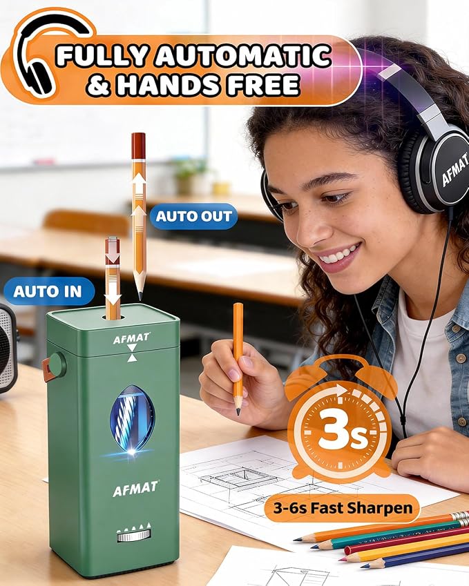 AFMAT Electric Pencil Sharpener, Rechargeable & Cordless, Fully Automatic - Image 2