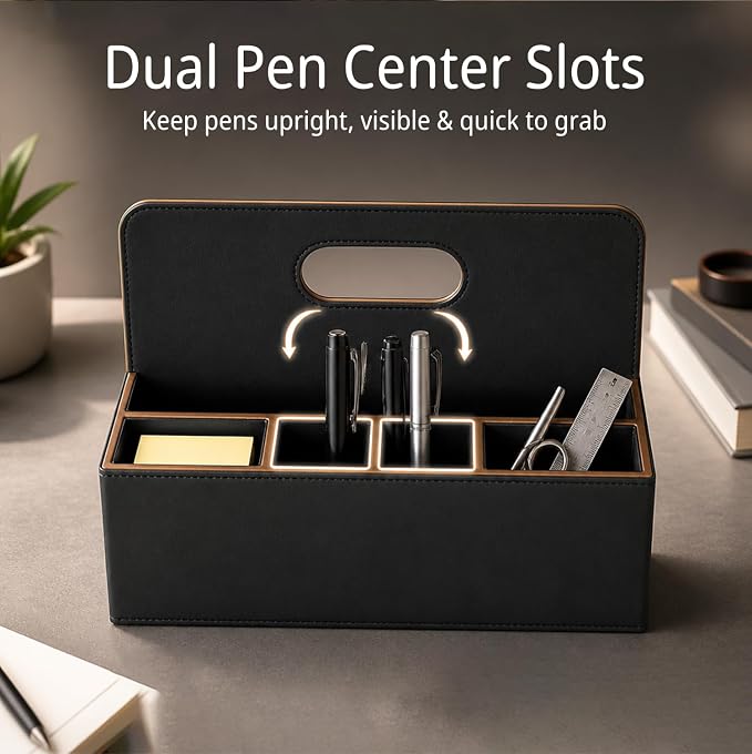 Mail Organizer Countertop, Pencil Holder, Office Supplies File Bill Sorter | PU - Image 5