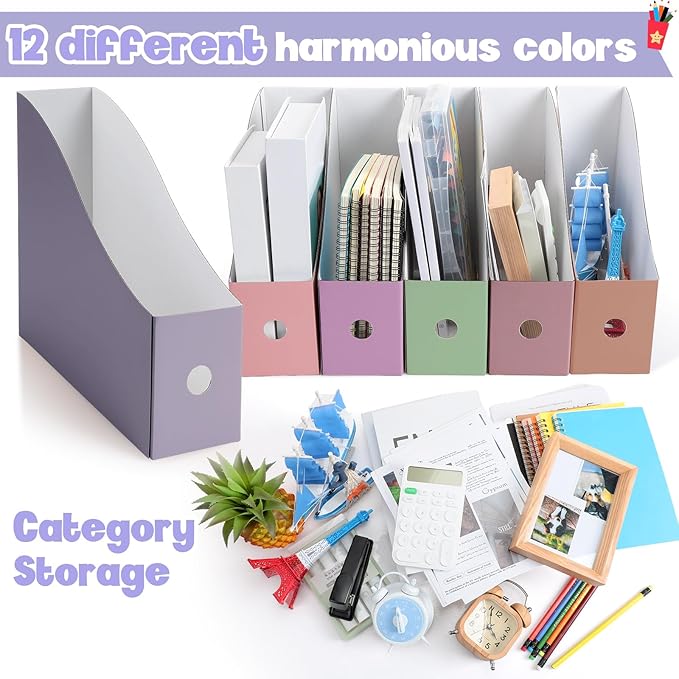 Colarr 48 Pcs Cardboard Magazine Holders 12 Colors Magazine Storage Box - Image 3