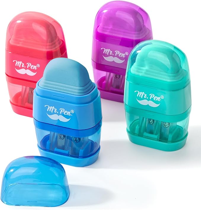 Mr. Pen- Pencil Sharpener & Eraser, 4 Pack | 2-in-1 Manual Sharpeners by MrPen