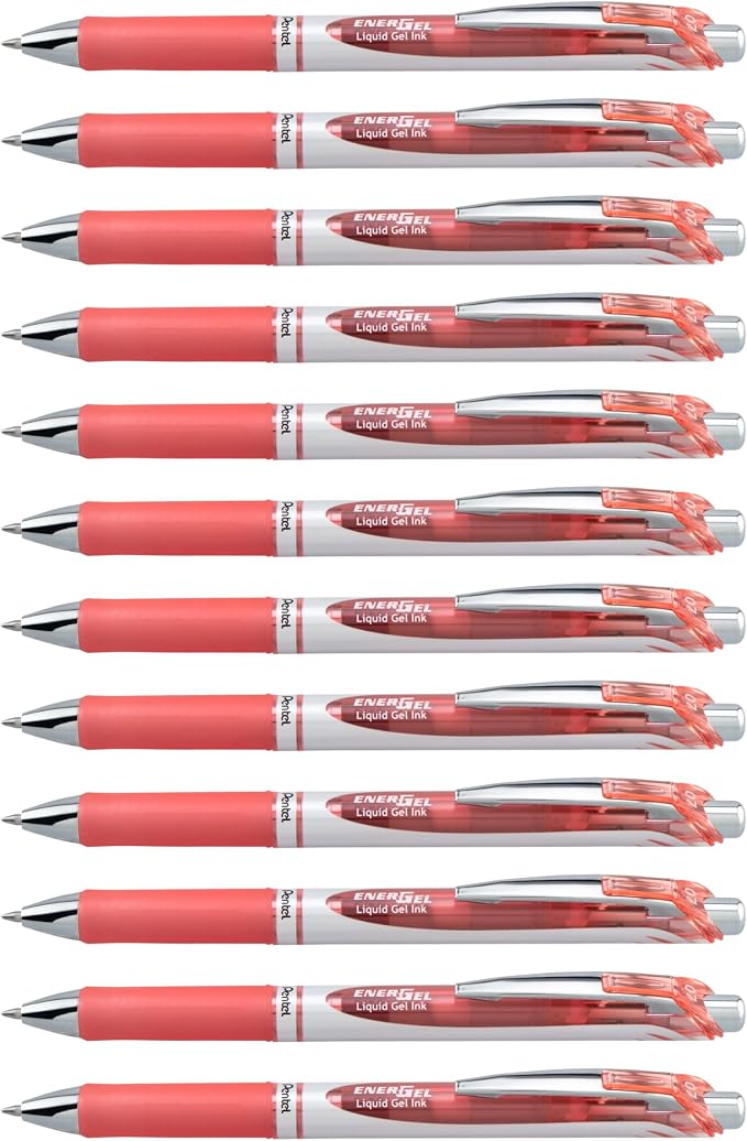 Pentel EnerGel RTX Retractable Liquid Gel Ink Pen, Medium line, Coral Pink Ink by PentelofAmerica