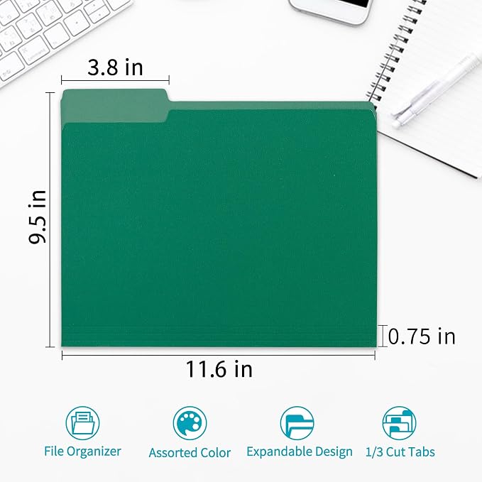 100 Packs Colored File Folders, Two Tone Color File Folder 8.5 x 11 Inch - Image 2
