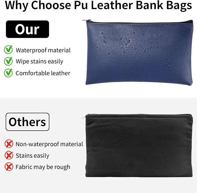 2 Pack Money Bags with Zipper, 11x6.1 Inch PU Leather Cash Pouch, Secure Bank - Image 7