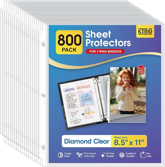 KTRIO Sheet Protectors for 3 Ring Binder 800 Pack, Plastic Sleeves 8.5 x 11 | by KTRIO