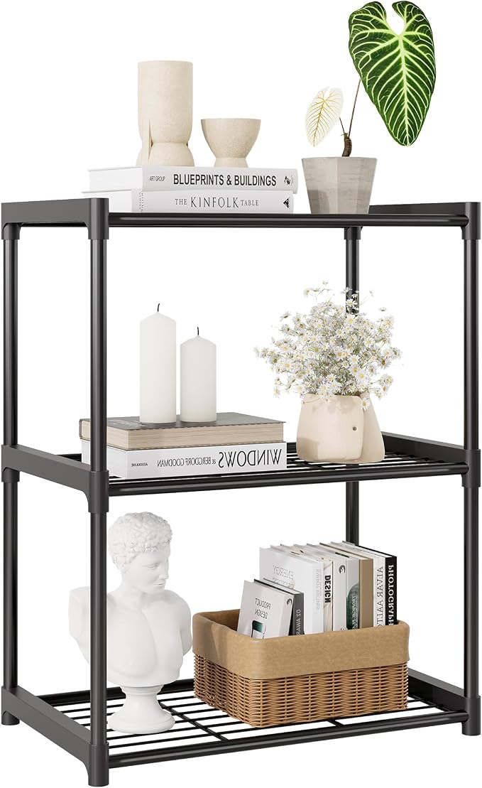3-Tier Storage Shelves with Plastic Connectors – Metal Shelf Organizer by Unknown