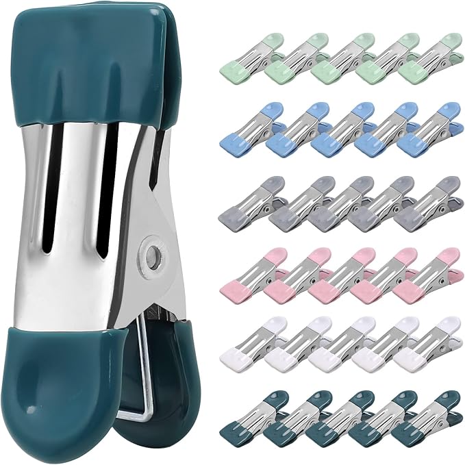 Clothes Pins Heavy Duty, 30 Pack, 2.17 Inch Metal Chip Clips, 6 Colors | by CowdroBrand