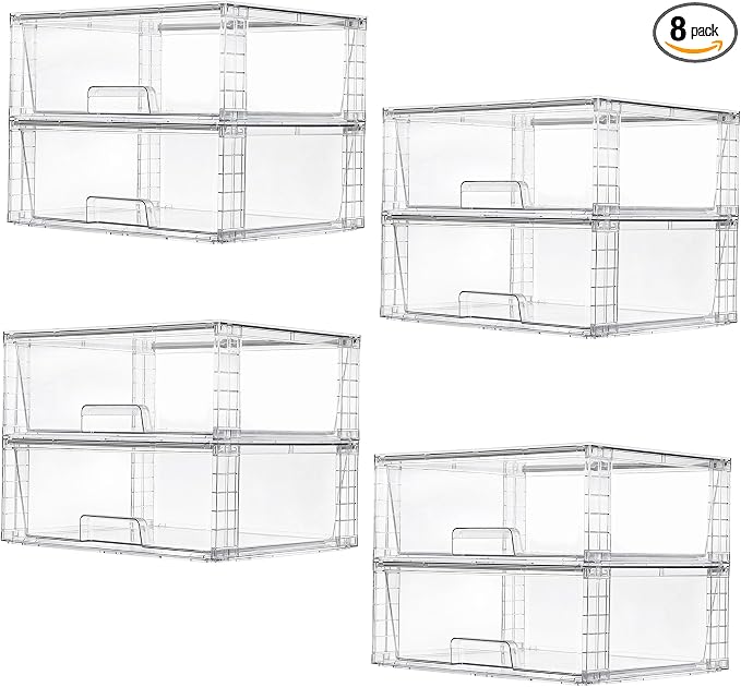 Vtopmart 8 Pack Stackable Storage Bins, Easily Assemble Clear Acrylic Bathroom by Vtopmart