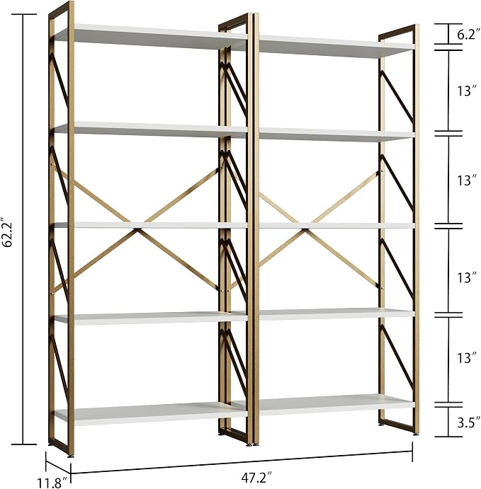 Shintenchi 2 Pieces 5 Tiers Bookshelf, Classically Tall Bookcase Shelf - Image 2
