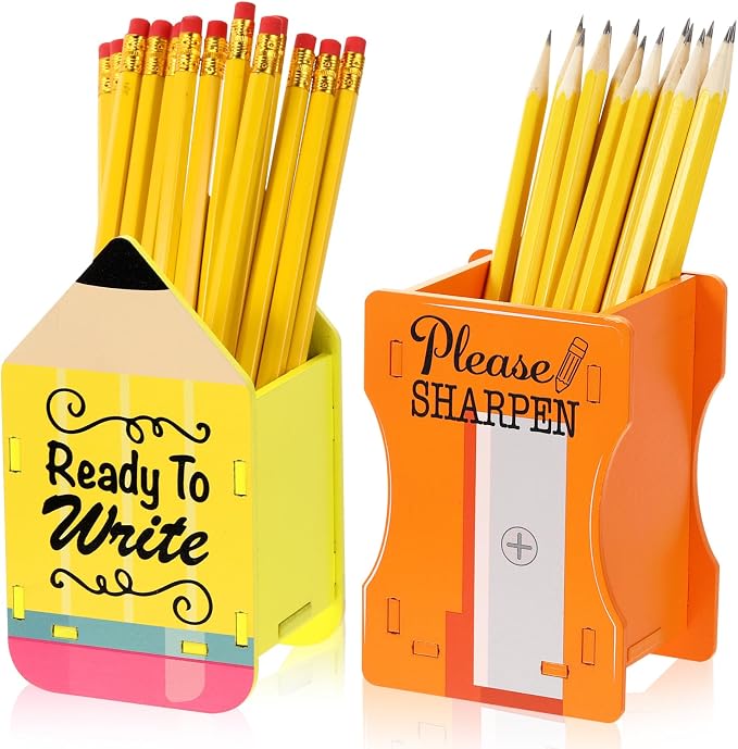 DoubleFill 2 Pcs Pencil Shaped Holder Sharp Dull Holder Wooden Dispenser Pencil by DoubleFill