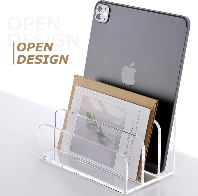 SANRUI Acrylic File Mail Desktop Organizer Sorters, 3 Compartments Laddered - Image 3