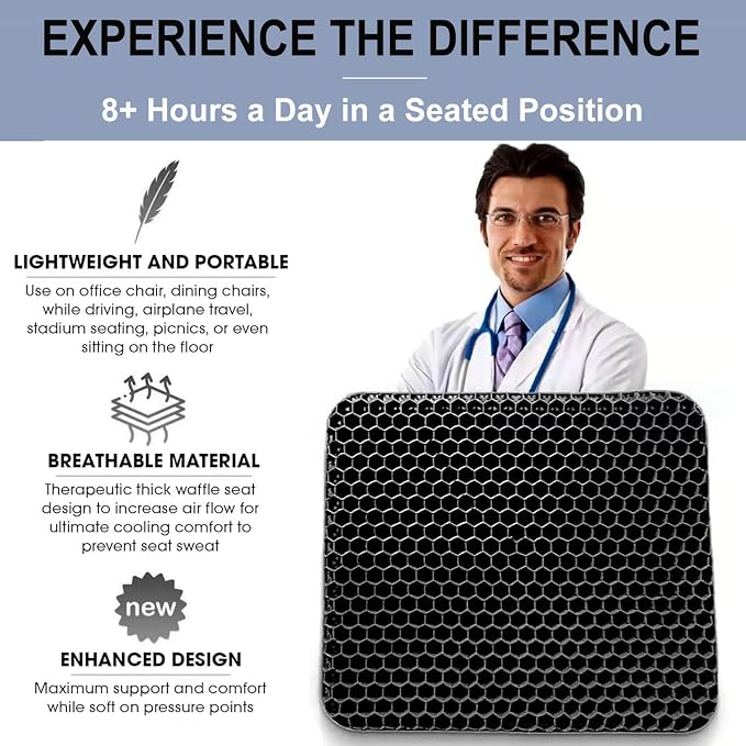 20" Gel Seat Cushion for Long Sitting – Office Chair Cushion – Wheelchair - Image 3