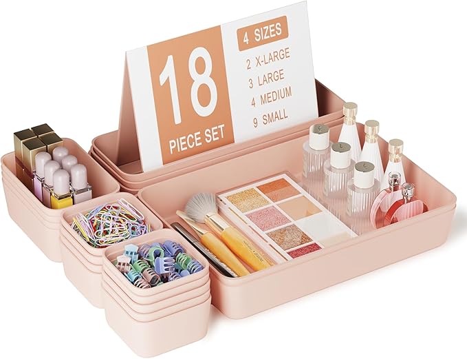 Drawer Organizers Bins 18 PCS for Bathroom Makeup Desk Office | by Homhut