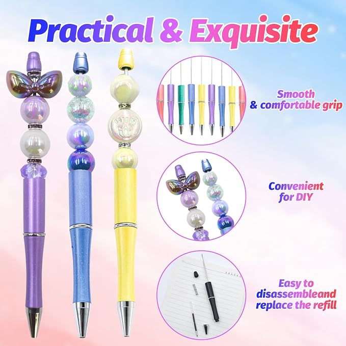 300 Pieces DIY Beadable Pen Kit – 100 Plastic Ballpoint Pens - Image 3
