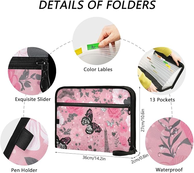 Expanding File Folder Butterfly Rose Eiffeltier Tower Paris France Accordion - Image 4