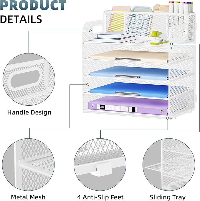 Marbrasse 5 Tier Paper Organizer Letter Tray, Mesh Desk File Organizer - Image 2
