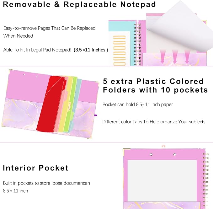 Spiral Clipboard Folio with Refillable Notepad, Cute Clipboard Folder, 5 - Image 5