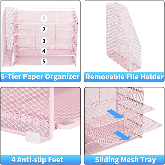 OPNICE Desk Organizer, 5-Tier Paper Organizer Letter Tray - Image 3