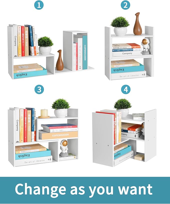 Desktop Shelf Organizer, Adjustable Stackable Office Storage Rack, Wood Display - Image 7