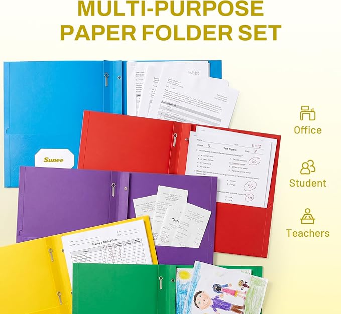 SUNEE 2 Pocket Folders with Prongs, Paper Folders with 2 Pockets and 3 Prongs - Image 5