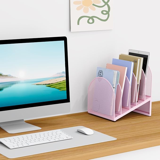 5-Section Desk File Organizer, Metal Mesh Folder Organizer - Image 3