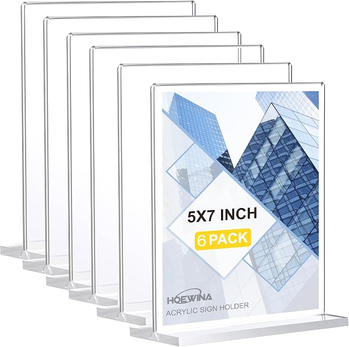 Acrylic Sign Holder 5 x 7 Inch 6 Pack by Hoewina