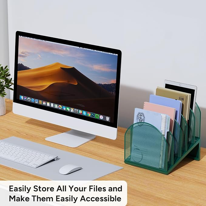5-Section Desk File Organizer, Metal Mesh Folder Organizer - Image 5