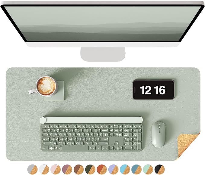 YSAGi Double-Sided Desk Pad, 23.6"x13.7"Leather Desk Mat, Eco Cork Desk Pad by YSAGi