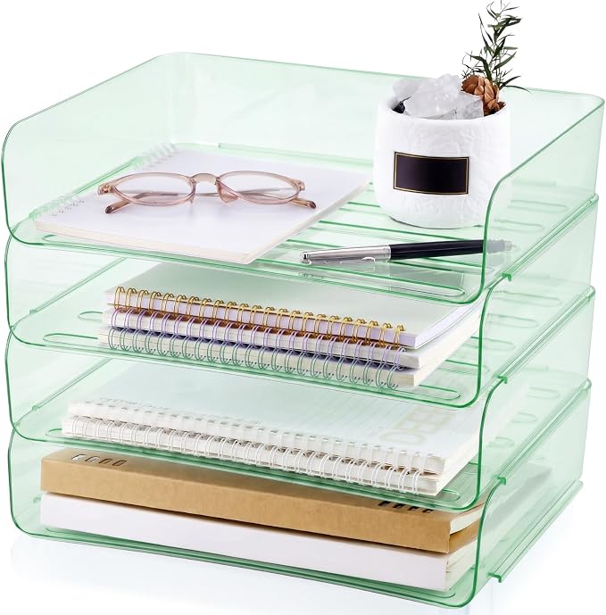Harloon 4 Tier Clear Sage Green Acrylic Paper Organizer Letter Tray, Aesthetic by Muasung