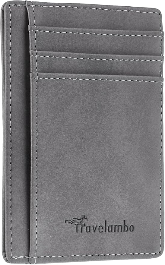 Travelambo Slim Wallet Front Pocket Minimalist Leather RFID Blocking Medium Size by Travelambo