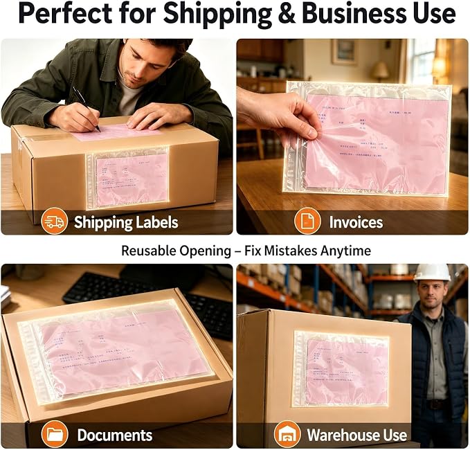 Packing List Envelopes 50 Pack 6.7" x 9.9", Side-Opening Packing Slip Pouches - Image 4