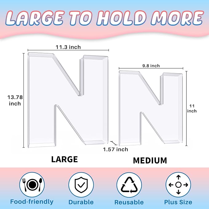 13.8" Extra Large Acrylic Letter Charcuterie Board Box, Reusable Fillable - Image 2