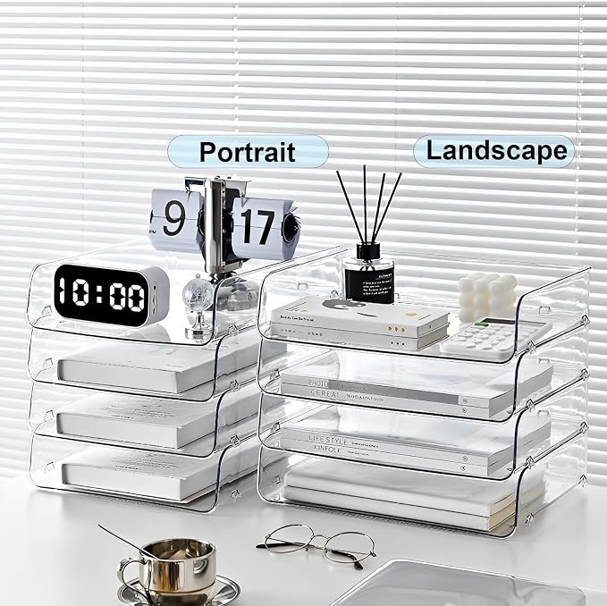 Gagee 4 Pack Paper Organizer for Desk, Stackable Paper Tray Book Holder for - Image 7
